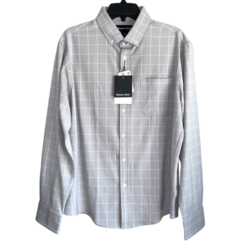 Mizzen + Main Mens 2XL Trim Gray Check City Flannel Button Down Shirt NWT